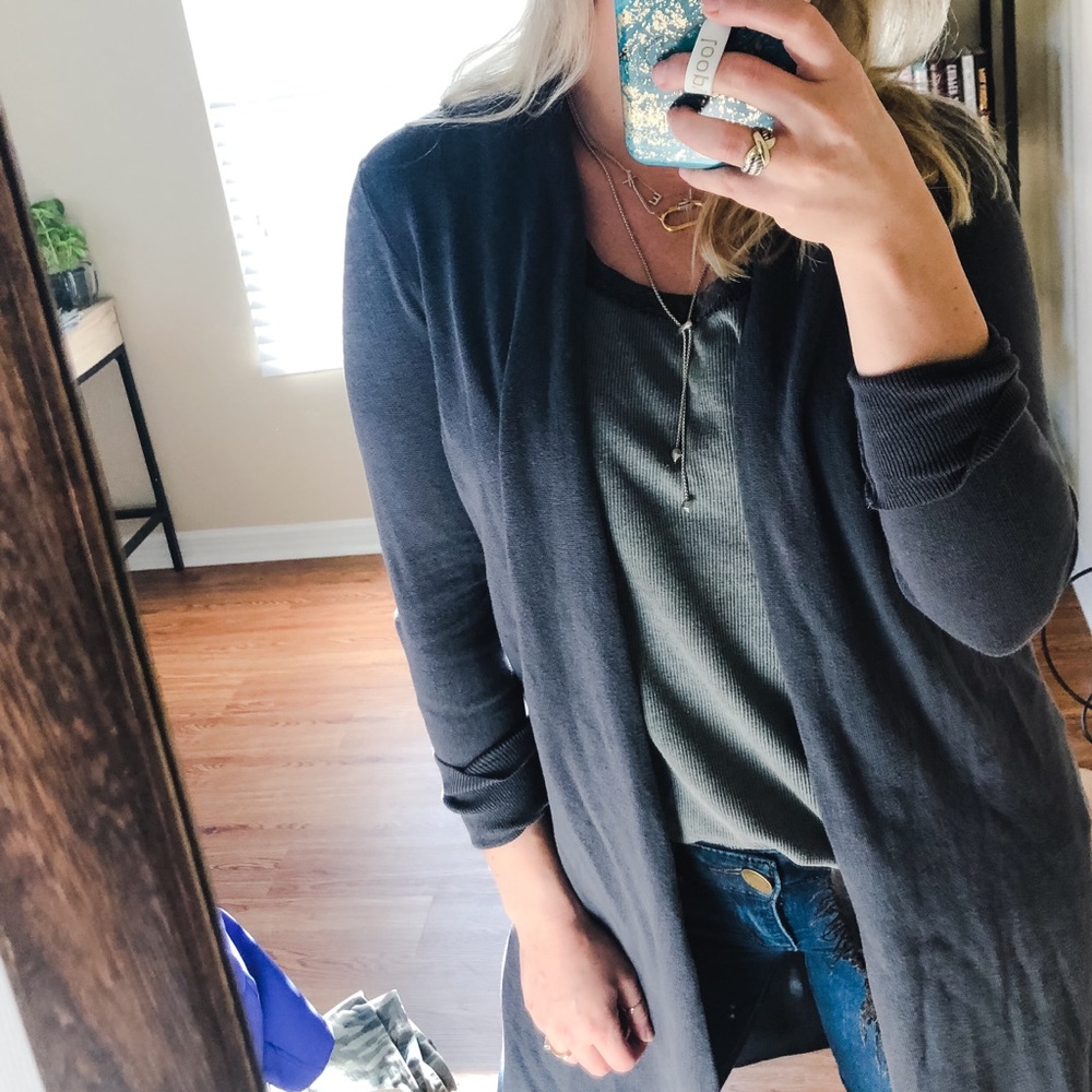Long Loft Gray Cardigan (s/m petite)